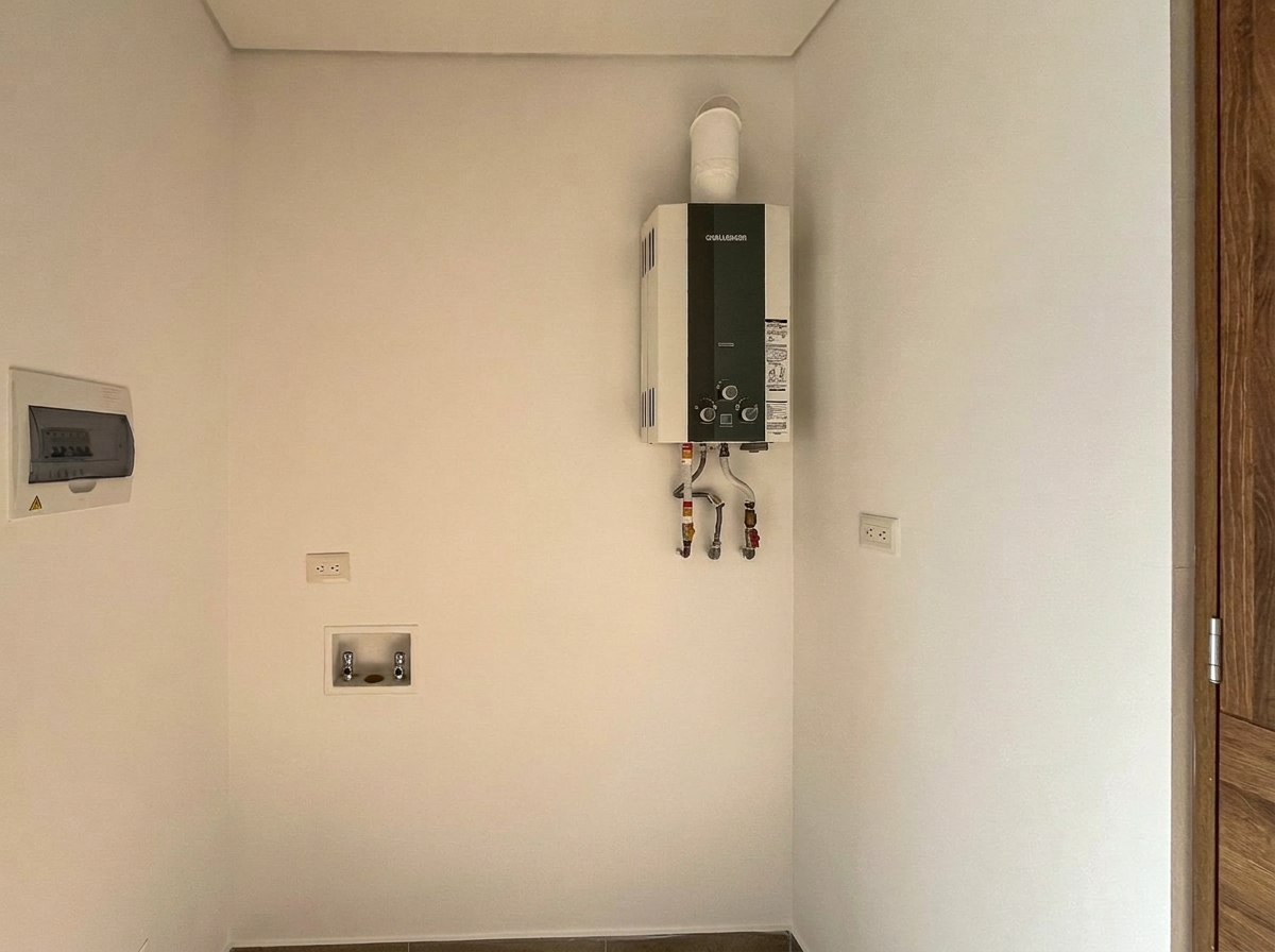 Zona de lavandería independiente con calentador a gas